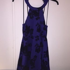 violet and black floral dress